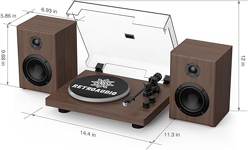 Miniatura 8 de RetroAudio Reproductor de discos de vinilo con altavoces de estantería de 24 W (graves potentes), tocadiscos de sistema de alta fidelidad para