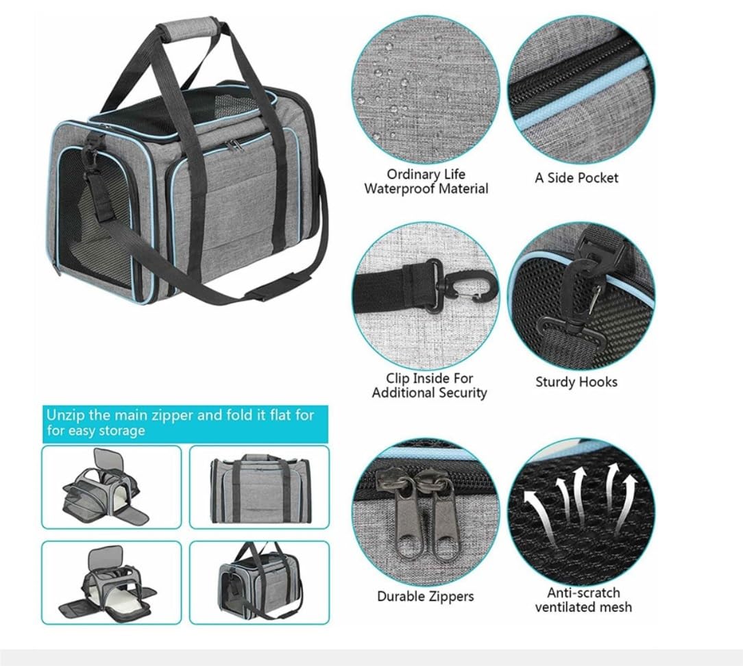 Transportin Gato Perro Bolsa De Transporte Para Perros, Bolsa Plegable Para Cachorros, Bolsa Cruzada Para Gatos, Bolsa Transportadora Para Animales Pequeños Transportin Gato Para Coche(D,40*25*25cm)