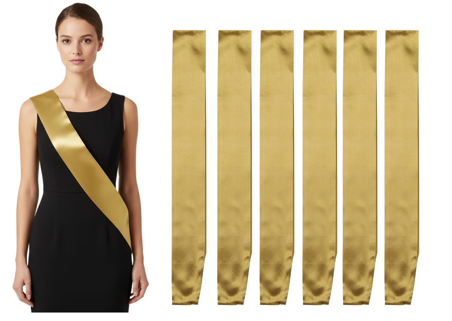 Pack of 6 Blank Satin Sash, Princess, Beauty Queen, Homecoming, Winner, Mayor, Make Your Own Pins, Party Plain Pageant Sashes, Gold
