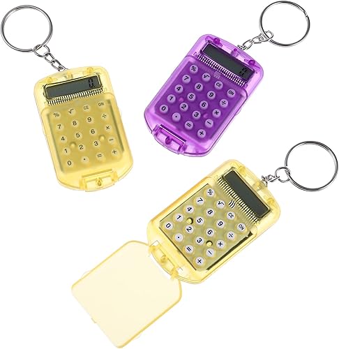 Calculadora de llavero de 3 piezas, tamaño de bolsillo, linda calculadora kawaii con llavero, pequeña calculadora electrónica para oficina en casa