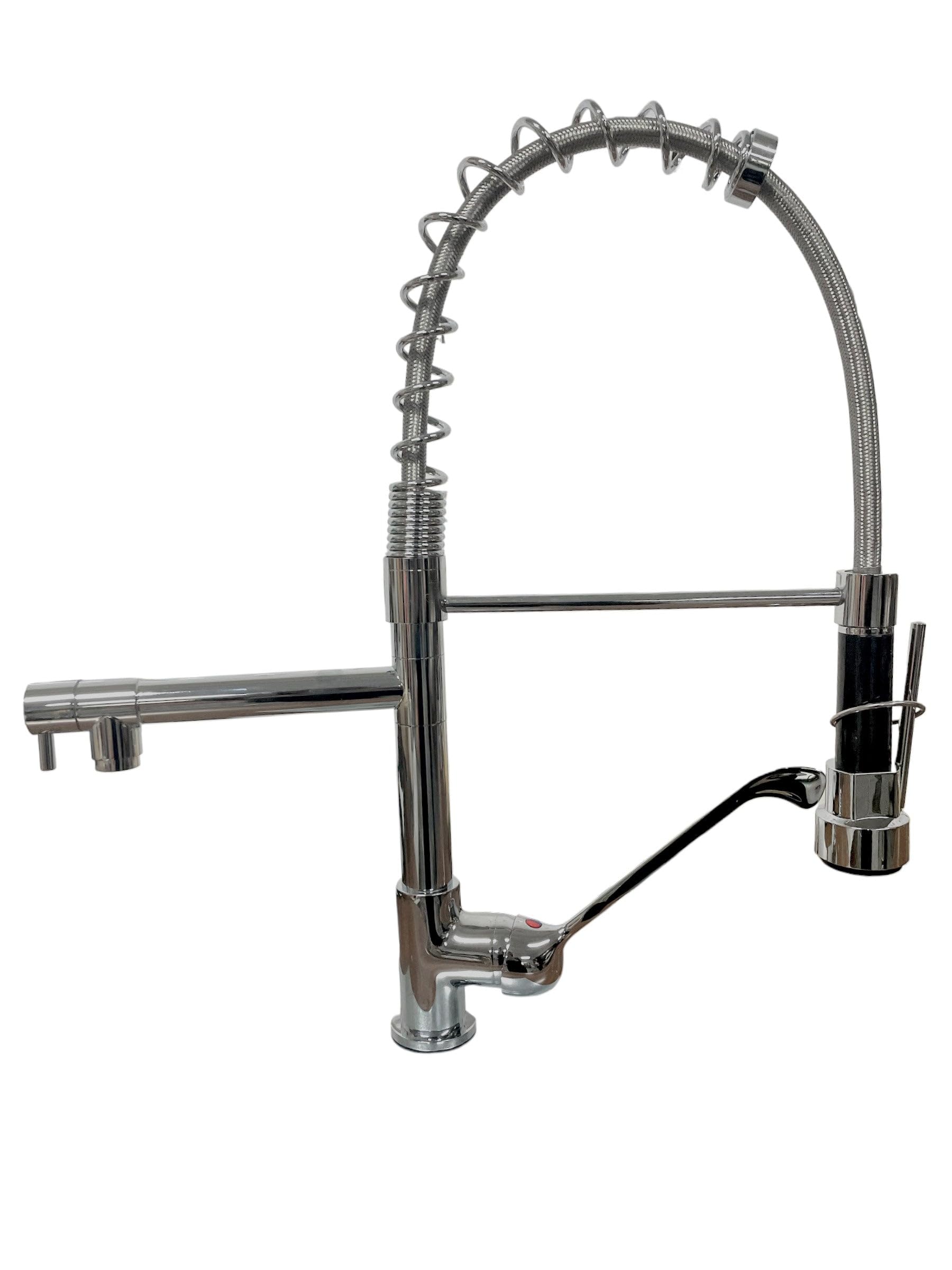 BAGNOCLIC | Robinet mitigeur cuisine professionnel | Argent, laiton chromé | Double sortie, douchette de prélavage, poignée ergonomique | Praticité et robustesse pour cuisines intensives