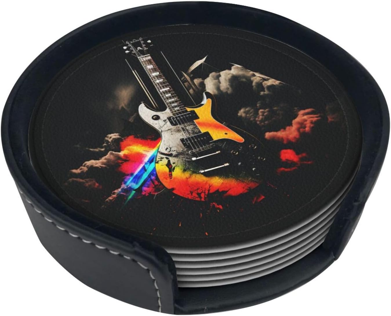 Rock Music Leather Coasters Set of 6 with Holder image 2