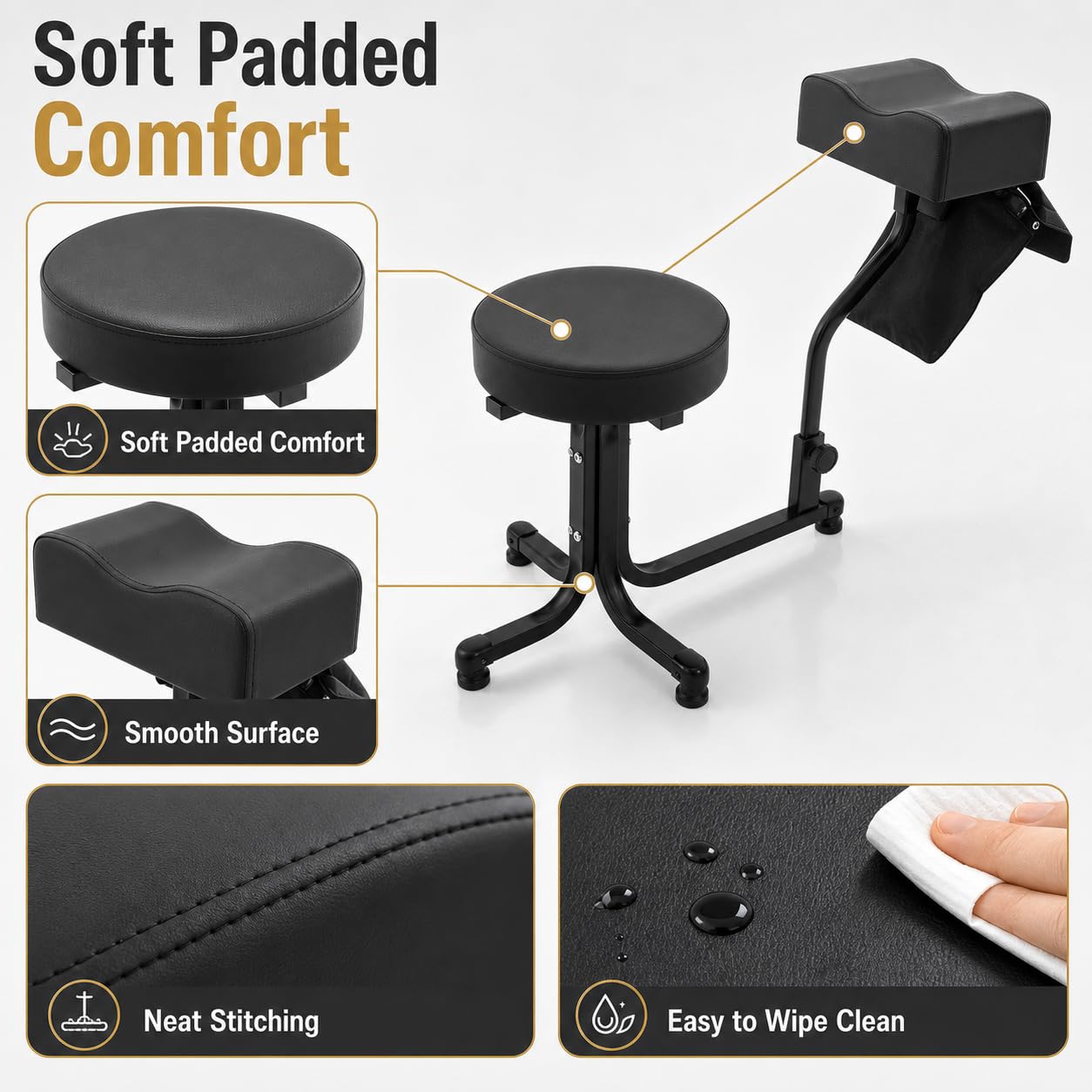 2 in 1 Sgabello per Pedicure, Sgabello per Pedicure con Poggiapiedi, Sgabello per Pedicure e Manicure, Poggiapiedi per Salone Spa per Tecnico delle Unghie, Spa, Bellezza, Forniture per Studio (Nero)