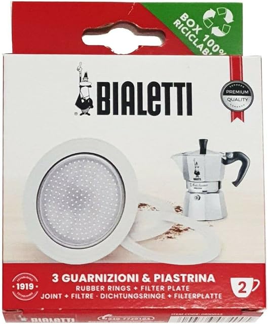 Bialetti Gasket & Filter - Moka/Dama (2 Cup), Aluminio, Color Blanco (0800002)