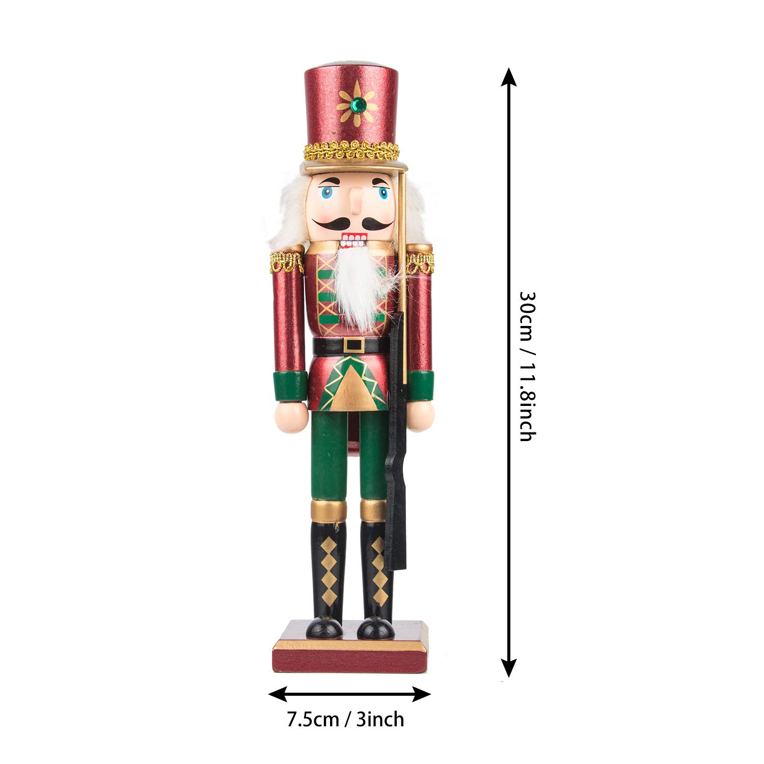 KI Store Schiaccianoci di Natale da 30 cm, per Natale, in legno decorazione per feste, scrivania, piccolo regalo (30cm, rosso blu e verde)