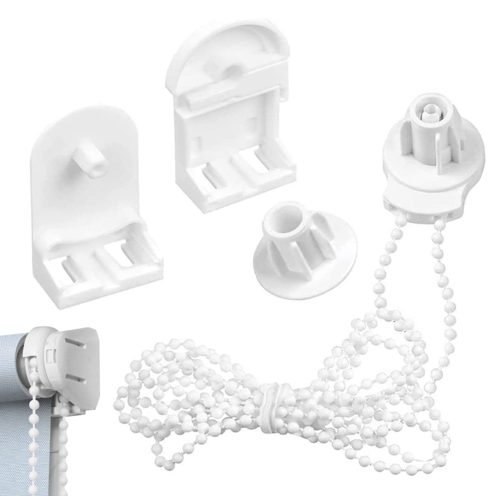 Roller Blind Fittings 4Pcs 25mm Plastic Roller Blind Spares Brackets with Beaded Chain Spare Kit for Windows Curtain Rods.