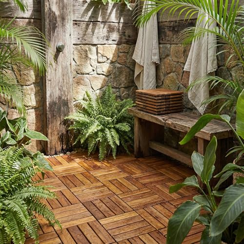 Bare Decor BARE-WF2009 Solid Teak Wood Interlocking Flooring Tiles (Pack of 10), 12" x 12", Brown by Bare Decor - Image 9