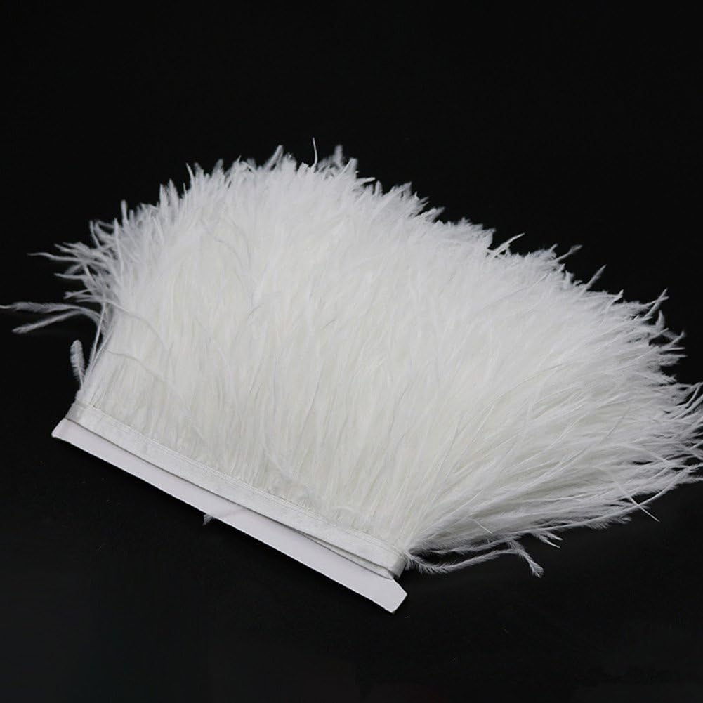 YEQIN 2 Yards Natural & Soft Ostrich Feathers Fringe Trims Ribbon - Used for Dress, Sewing Decoration, Craft Clothing, Boots, Wedding Decoration, DIY, Etc (White)