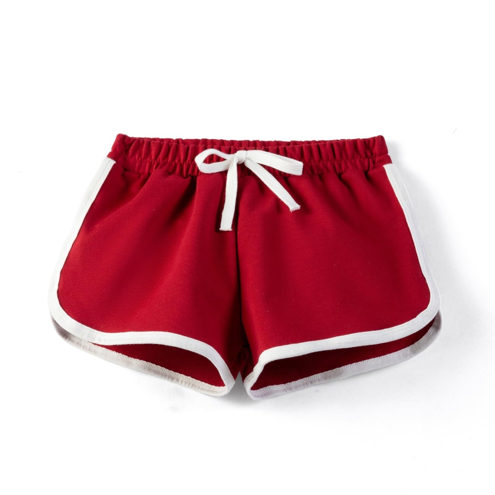 Girls Sweat Athletic Shorts Drawstring Elastic Waist Solid Running Shorts Kids Summer Beach Casual (Red, 11-12 Years)