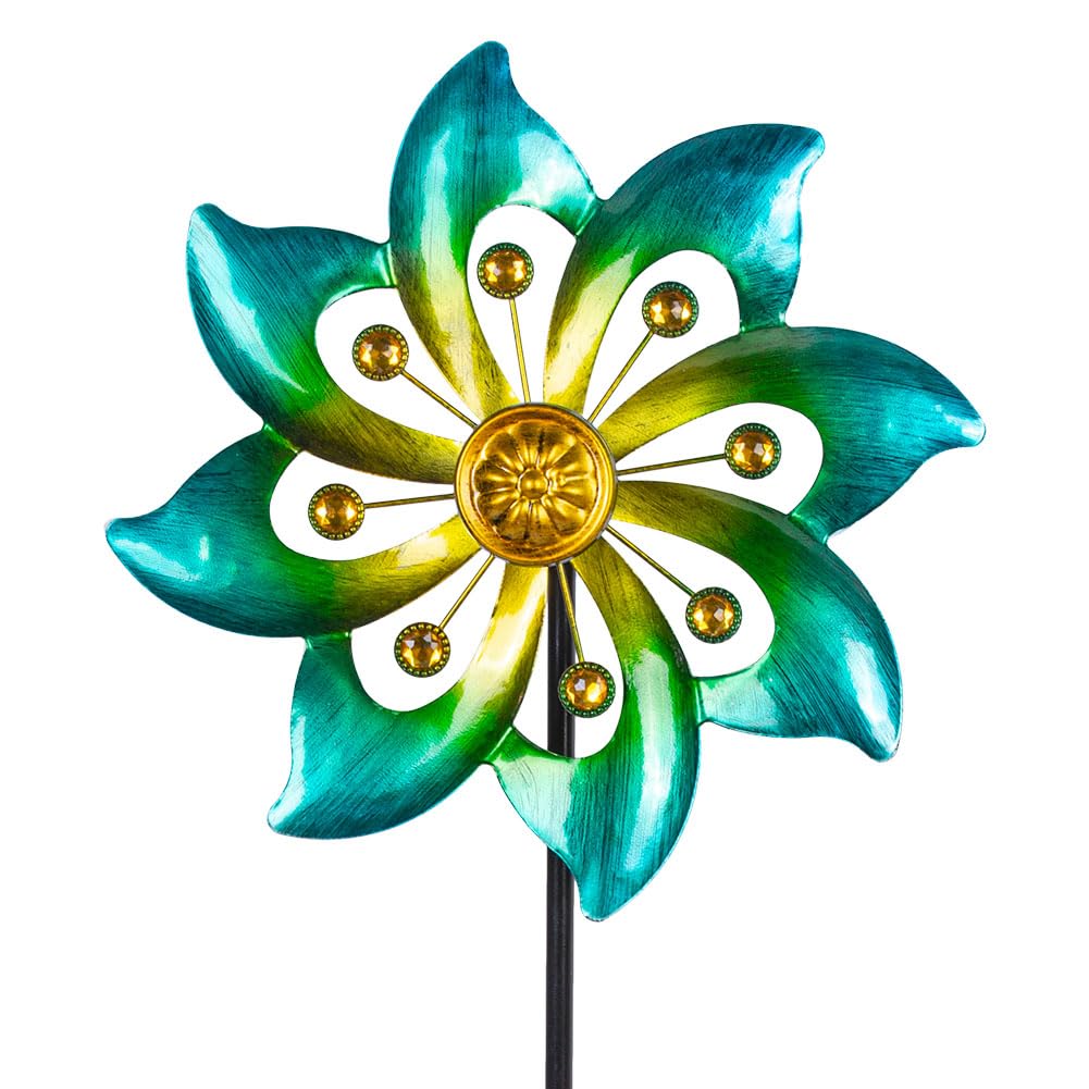 DREAMYSOUL Molinillos de Metal para jardín, 24,4 cm de diámetro x 101,6 cm de Alto, molinillos de Viento cinéticos para Exteriores para decoración de césped de Patio y jardín (Cian)