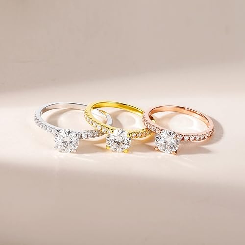 Miniatura 3 de EAMTI - Anillo de compromiso solitario de plata de ley 925 de 1.25 quilates, con circonita cúbica redonda, diseño de halo, tallas 3 a 13