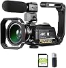 Video Camera, Video Camera 4K Camcorder Professional Digital Vlogging Camera Recorder, AC3 Vlog Cameras Filmadora With Microphone 64GB SD Card