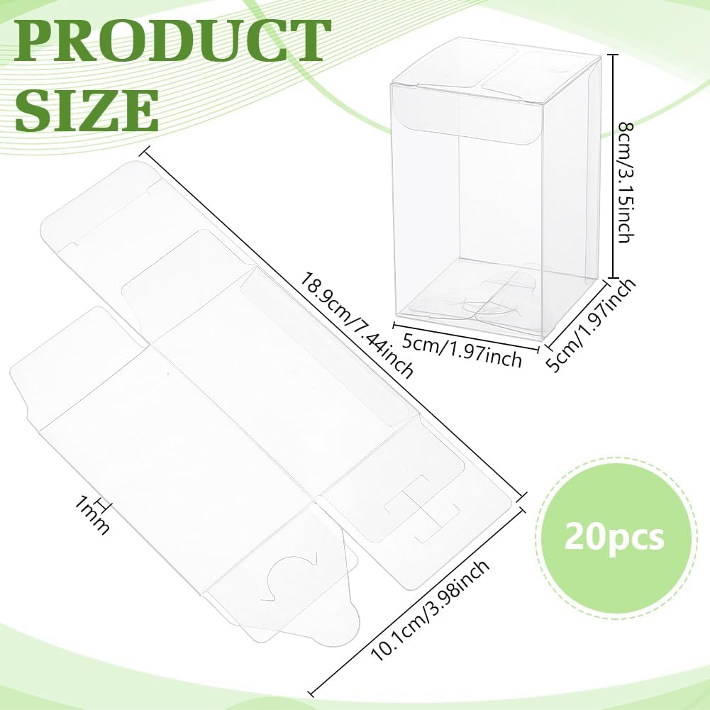 BENECREAT 20Pcs Clear Gift Boxes with Film, Rectangle Transparent PVC Favor Boxes 2x2x3inch for Wedding Party Treat Candy Cupcakes - Image 2