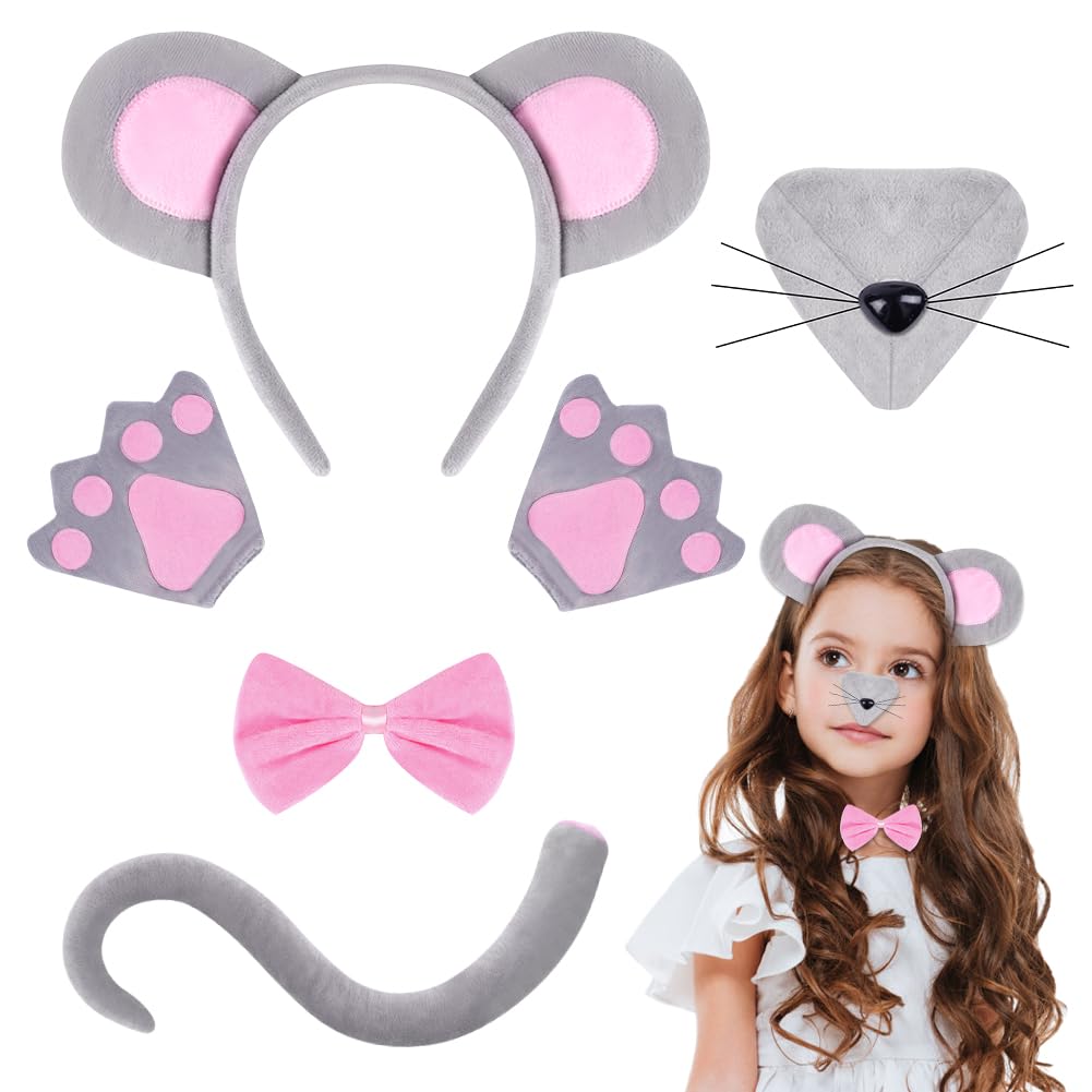 AOOWU Animal Costume Accessories set, 6PCS Mouse Headband, Tail & Bow Tie Gloves Set for Kid and Adult, Animal Fancy Dress for Halloween Birthday Christmas Cosplay Accessory Mouse Theme Party Favors — image 1