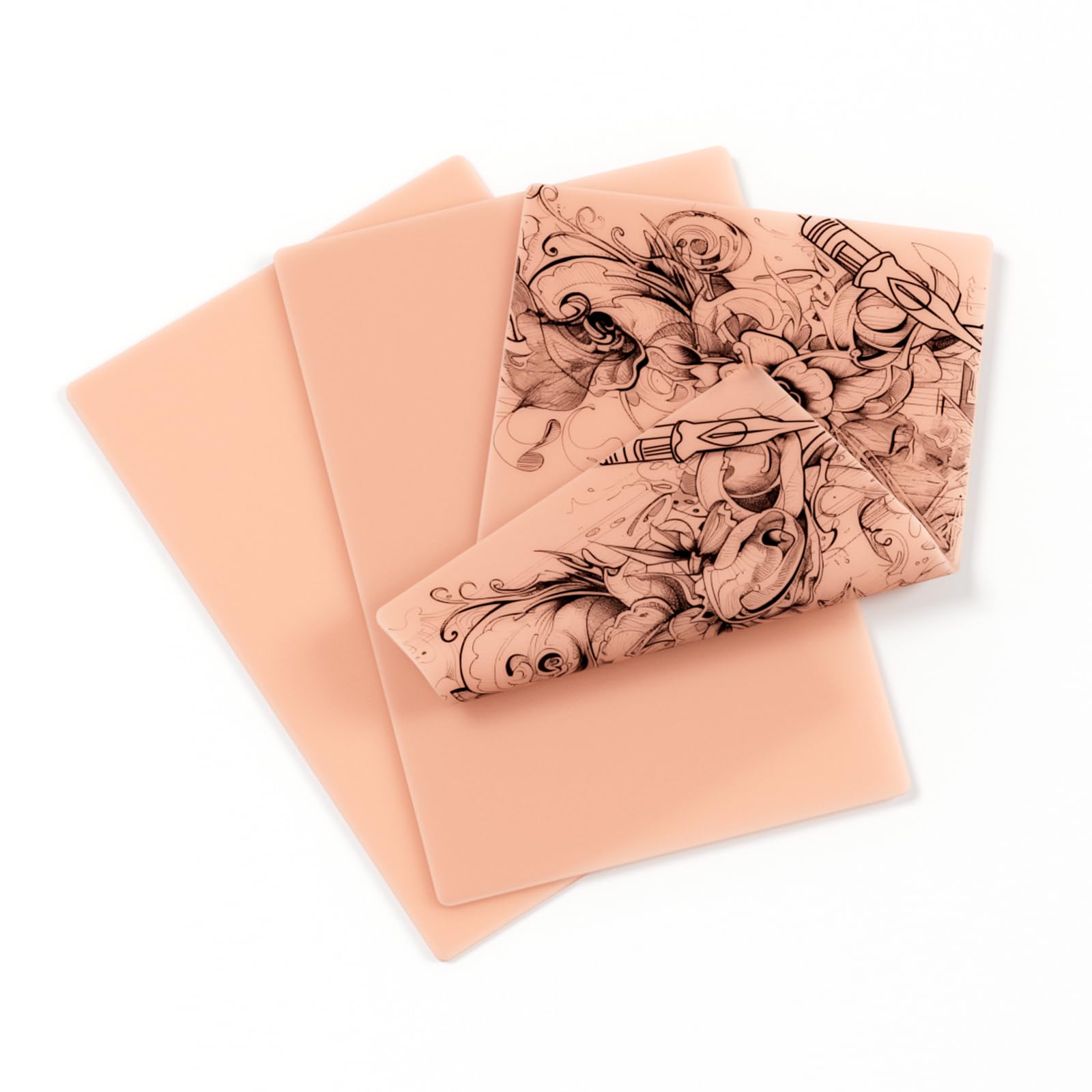 EZ Piel Sintetica Tatuaje 3mm - 3piezas (20cm x 30cm) Tamaño A4 Silicona Blanda Piel Sintetica, Suministros para Tatuajes de Piel Suave de Doble Cara en Blanco (Rosa)