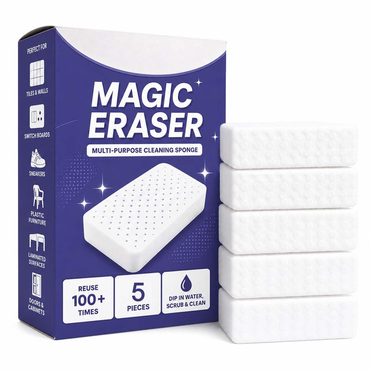 Magic Eraser Sponge for Walls, Multi-Purpose Cleaning Sponge, Melamine Foam Scrubber for Kitchen, Bathroom, Shoes, Baseboards & Household Stain Removal-image-36