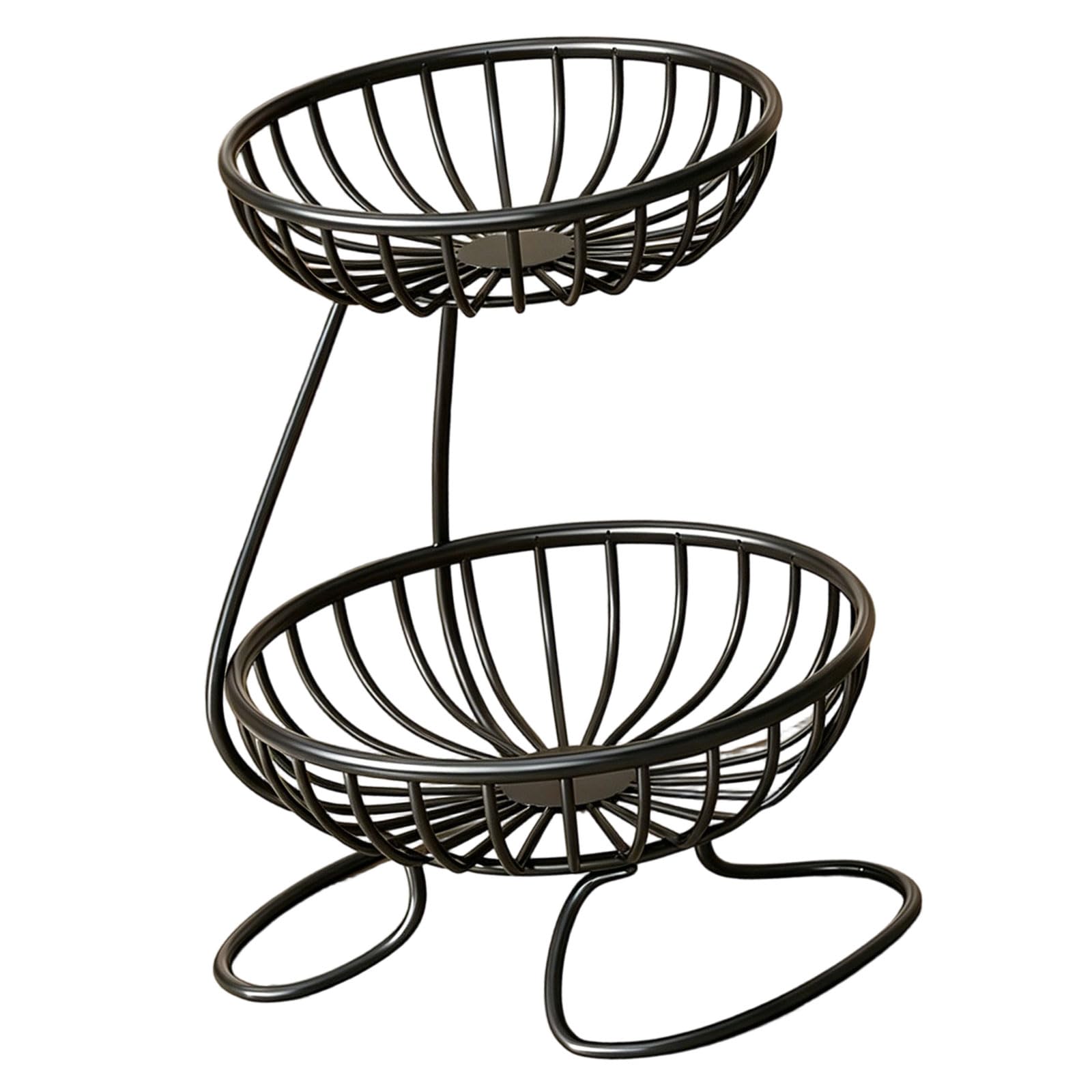 JAMIEKA Double Layer Fruit Basket Organiser Strong Iron Storage Shelf with Open Grid Design Suitable for Kitchen Countertops