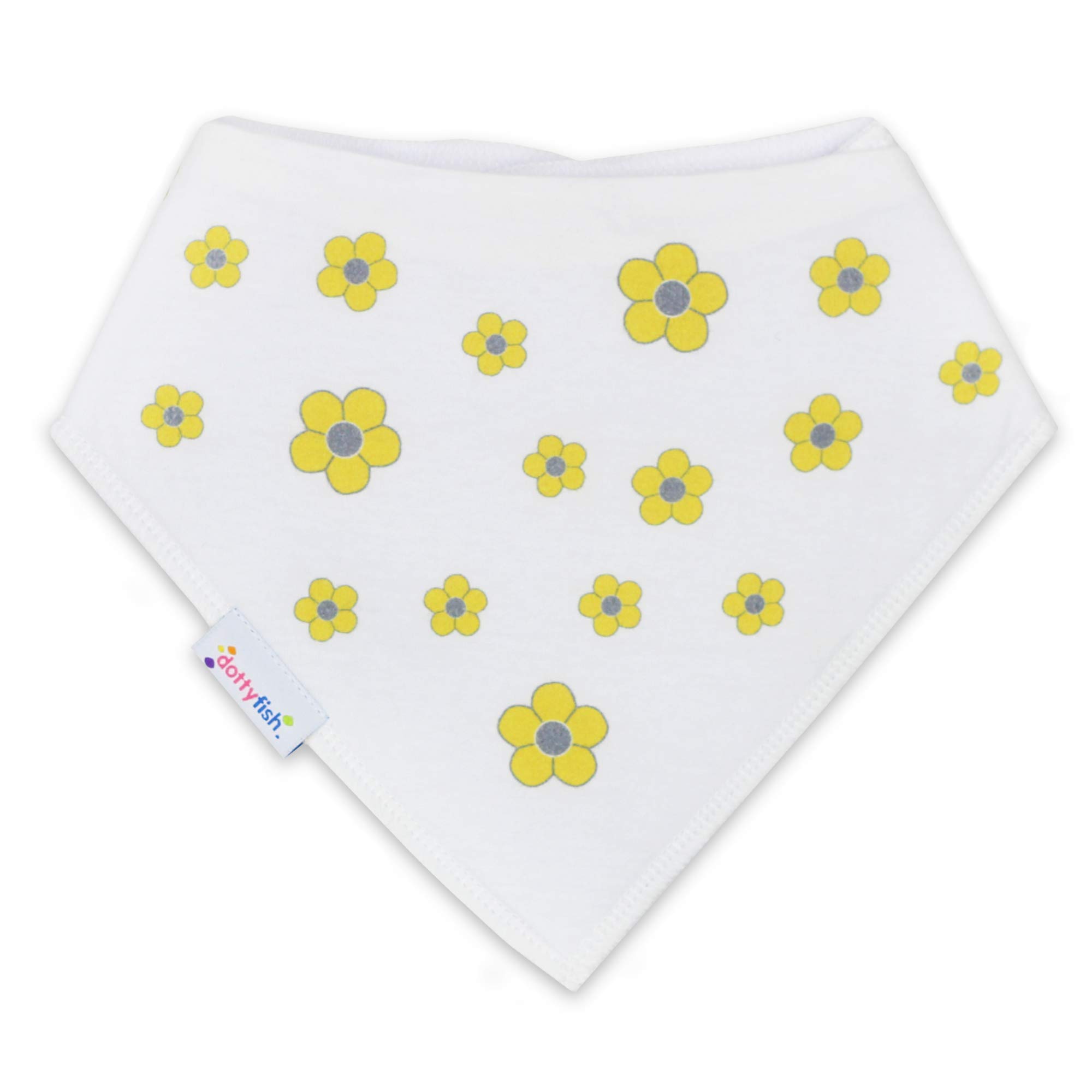 Dotty Fish Baby Bandana Bibs – Organic Cotton Dribble & Teething Bibs with Super Absorbent Fleece Backing, Adjustable Popper Closure, for Newborns & Toddlers – Yellow Flowers