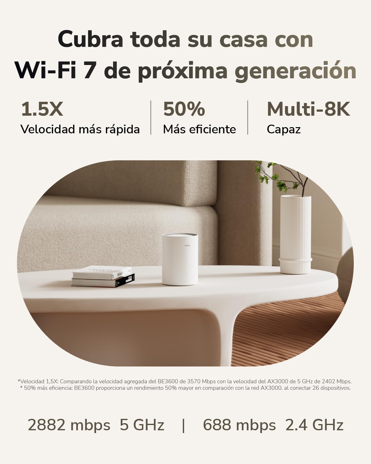Cudy Sistema de Malla WiFi 7 BE3600, 3.6 Gbps 160 MHz, Cobertura de Hasta 200 m², 3 Puertos Gigabit, Compatible con Multi-VPN, APP Control, M3600 2-Pack