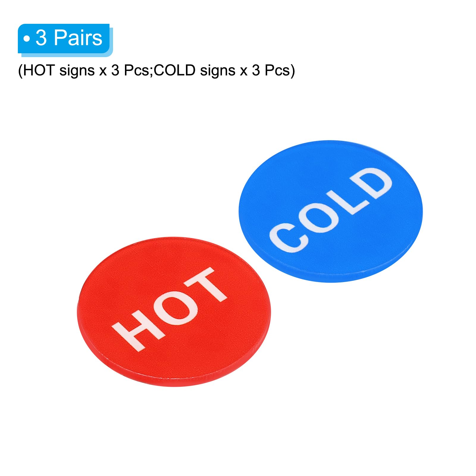 PATIKIL Self Stick Hot/Cold Water Labels, 3 works/6 Pack Acrylic Round Shape Sticker Signs for Faucets Sinks Red/Blue - Image 3