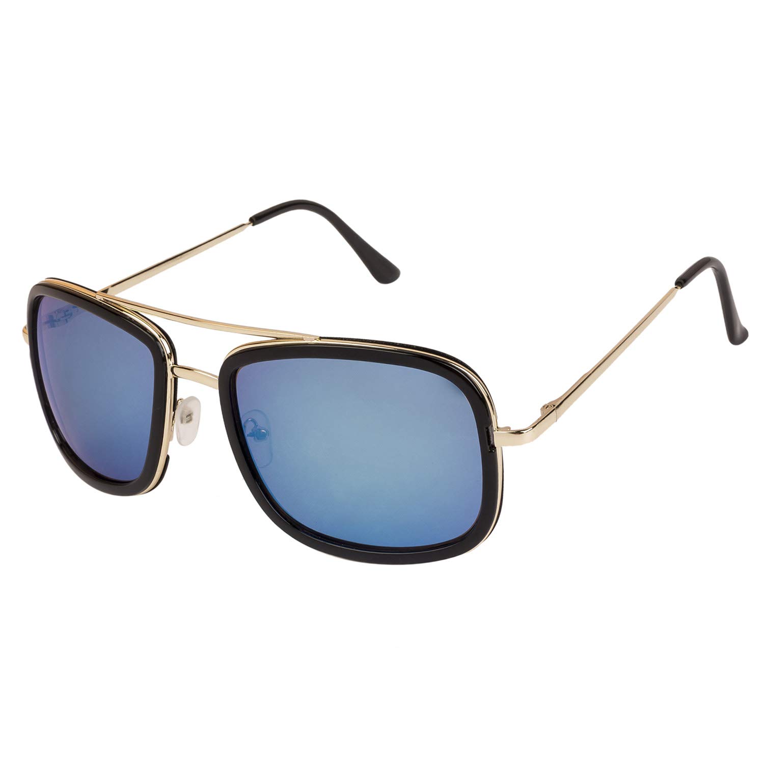 Mens Square Sunglasses, Golden Frame, Blue Mirror Lens (Large) Pack of 1-image-46