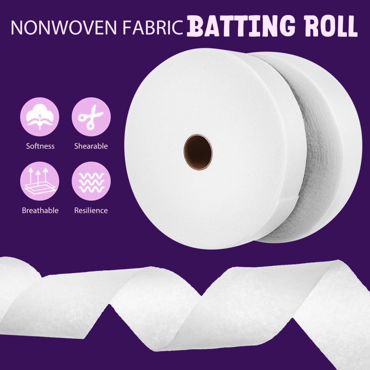 Lurrose Needle Punched Nonwoven Batting Roll 2-Pack 1299.21 Inch Length Soft Breathable Cushion for Quilting Fabric Strips Industrial Filtration Automotive Interiors Soundproofing