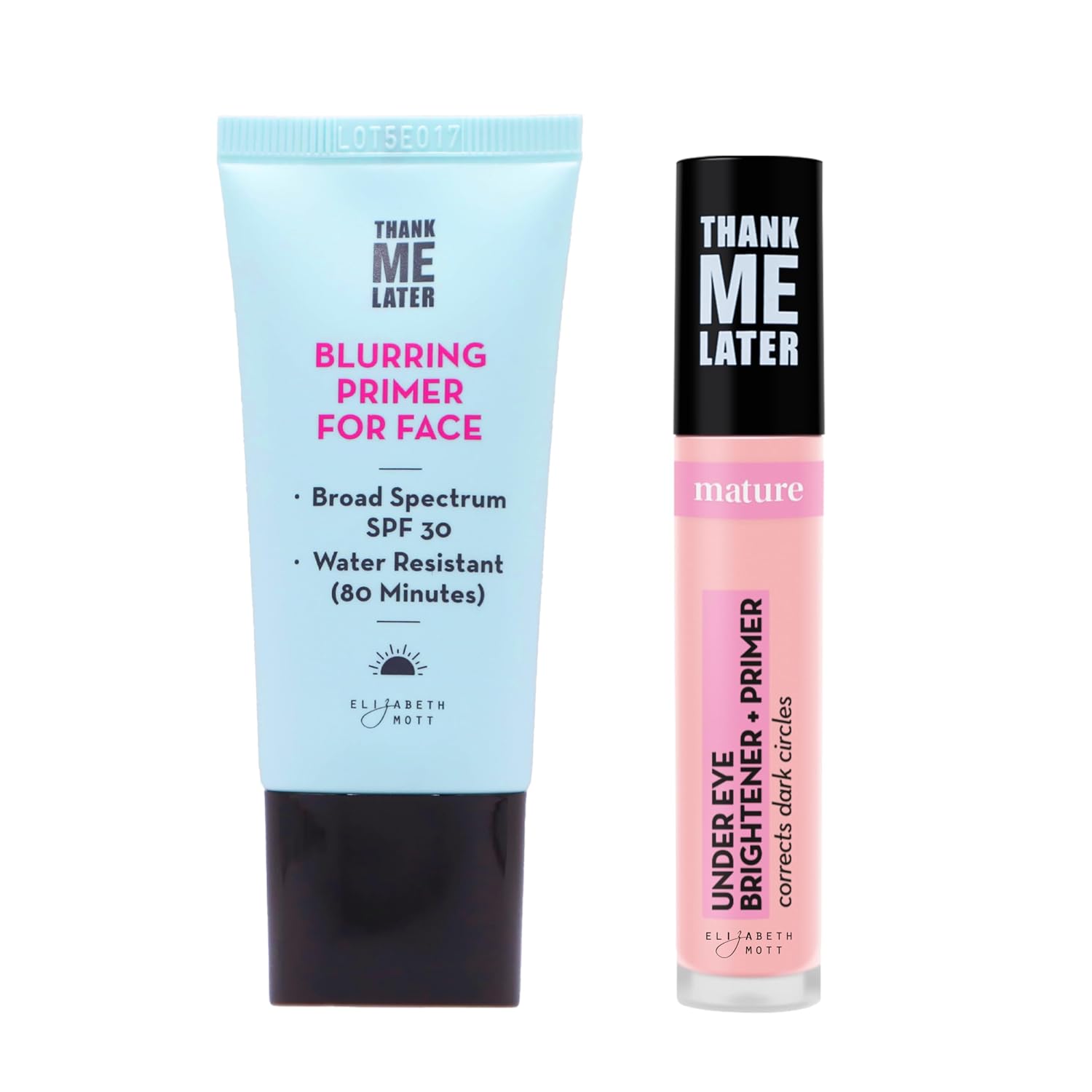 Elizabeth Mott Thank Me Later Soft-Focus Brightening Bundle – Blurring Face Primer SPF 30 + Pink Under Eye Brightener Base for Fine Lines, Wrinkles, Dark Circles & Long-Lasting Makeup Wear
