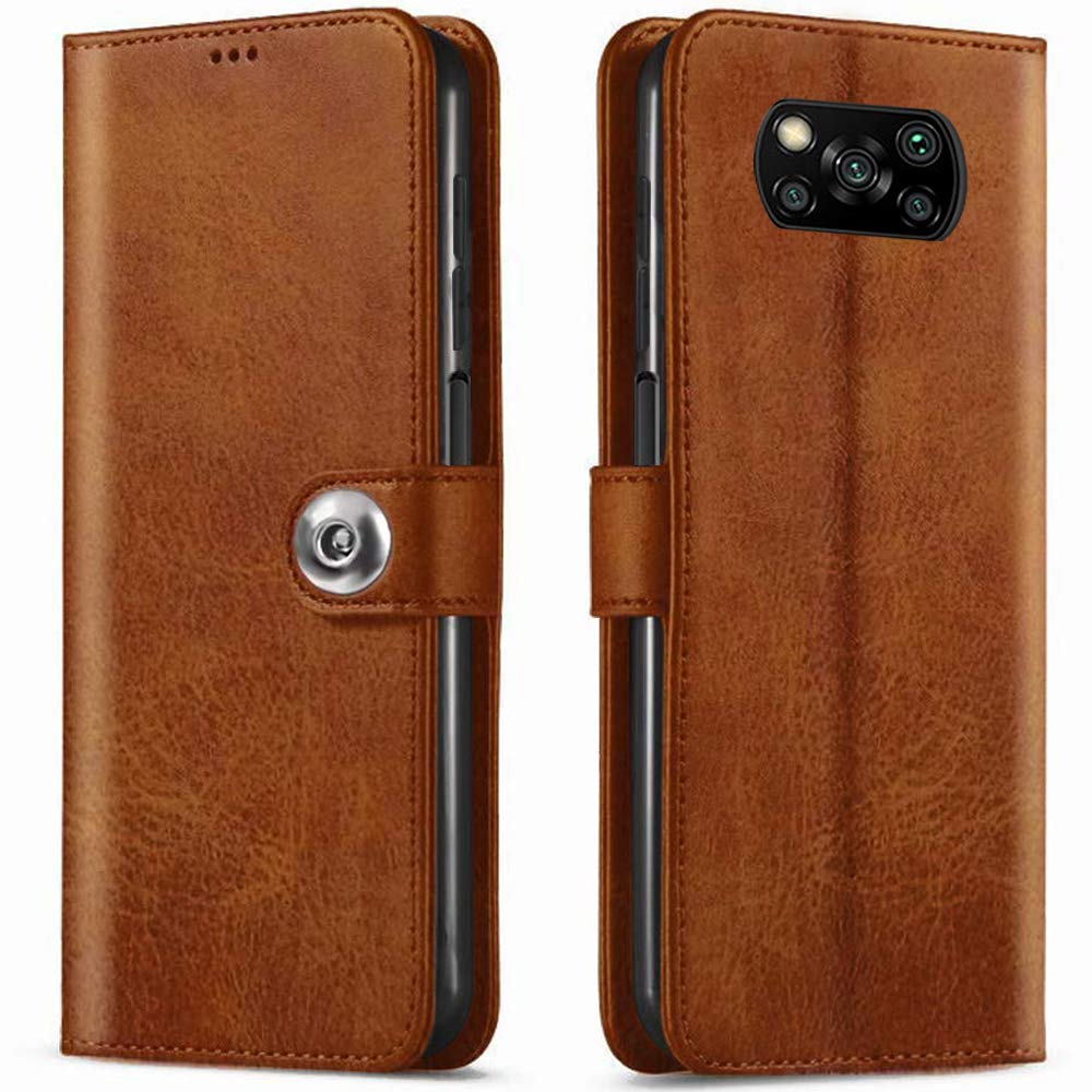 TheGiftKart Genuine Leather Finish Poco X3 Pro/Poco X3 Flip Back Cover | Inside Pockets & Inbuilt Stand | Wallet Style Case | Designer Button Magnet Flip Back Cover for Poco X3 Pro / X3 (Brown) (B08K9BQNZB) Amazon Price History, Amazon Price Tracker