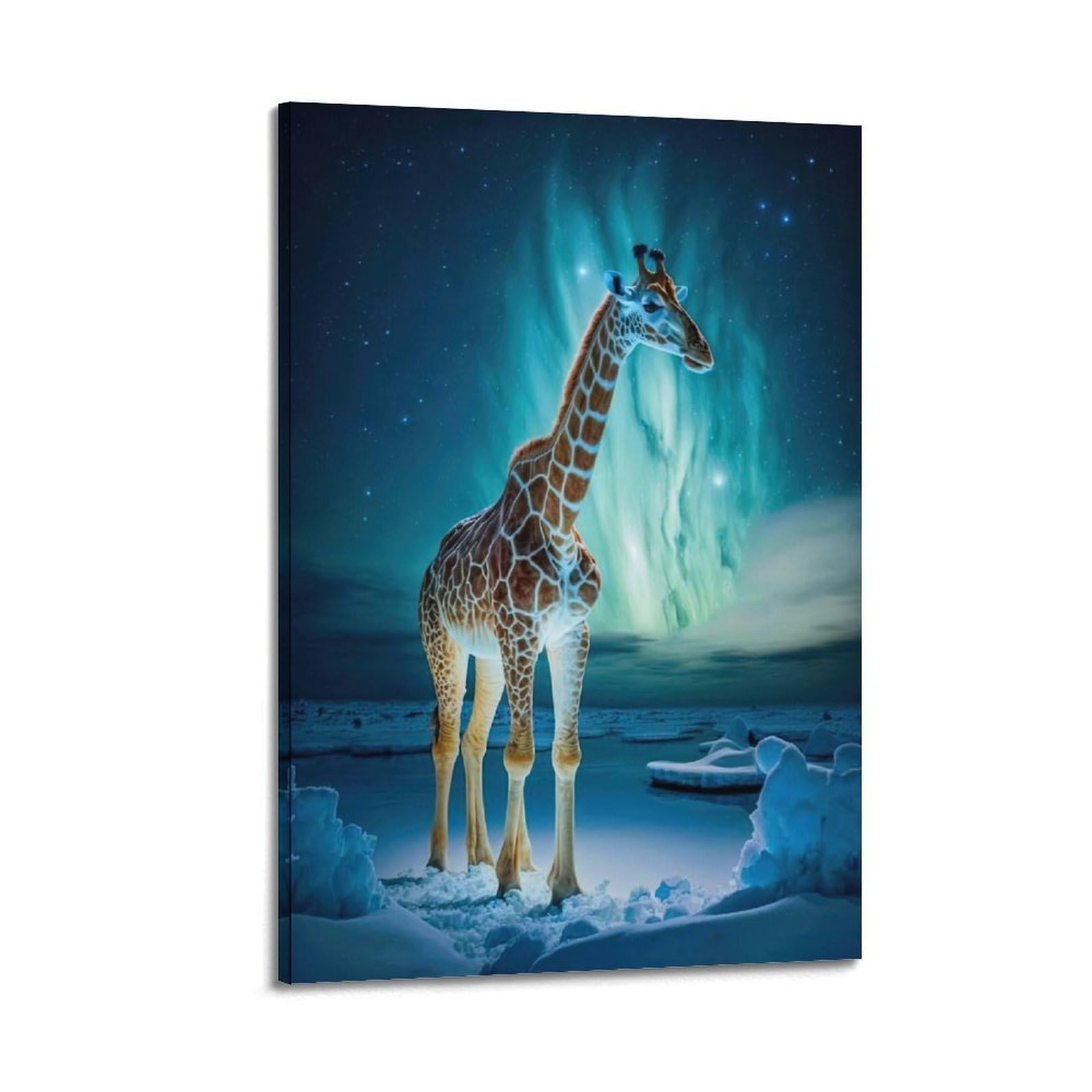 ZSZWHJ Animal Poster Giraffe in The Aurora Borealis Poster Decorative Painting Canvas Wall Posters And Art Picture Print Modern Family Bedroom Decor Posters 20x30inch(50x75cm)
