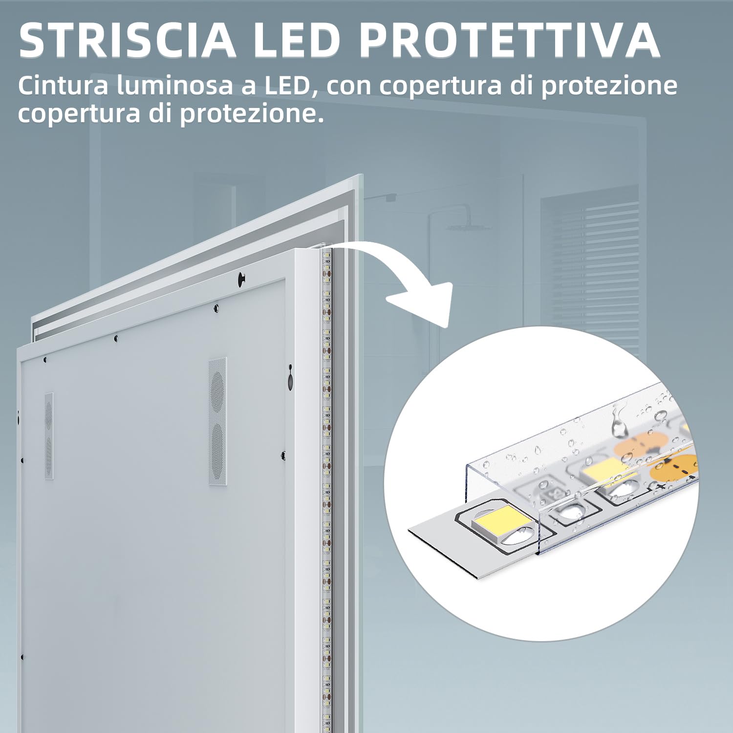 SONNI Specchio da Bagno Bluetooth, Specchio Bagno Retroilluminato con Luce120x70cm, Display per Orologio e Temperatura,Double Touch con Funzione Antiappannamento