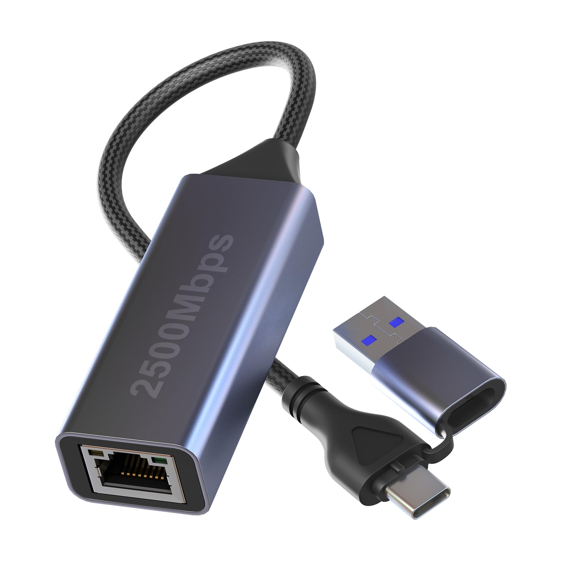 Pubiohs 2.5gb USB to Ethernet Adapter, 2.5g Aluminum 2-in-1 USB & USB C to RJ45 Network Adapter 2500Mbps LAN Converter for MacBook Air/Pro, HP, XPS, Surface, iPad, iPhone 17/16