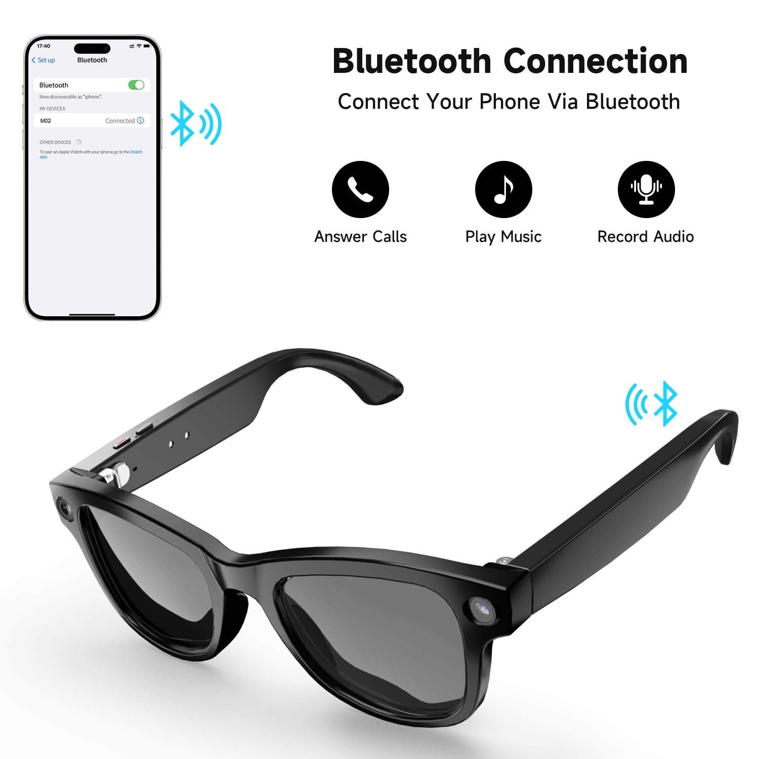 ELECGO Occhiali intelligenti AI con videocamera HD 1080p da 8 MP, occhiali da sole audio Bluetooth, traduzione in tempo reale, controllo vocale, tempio regolabile a 15°