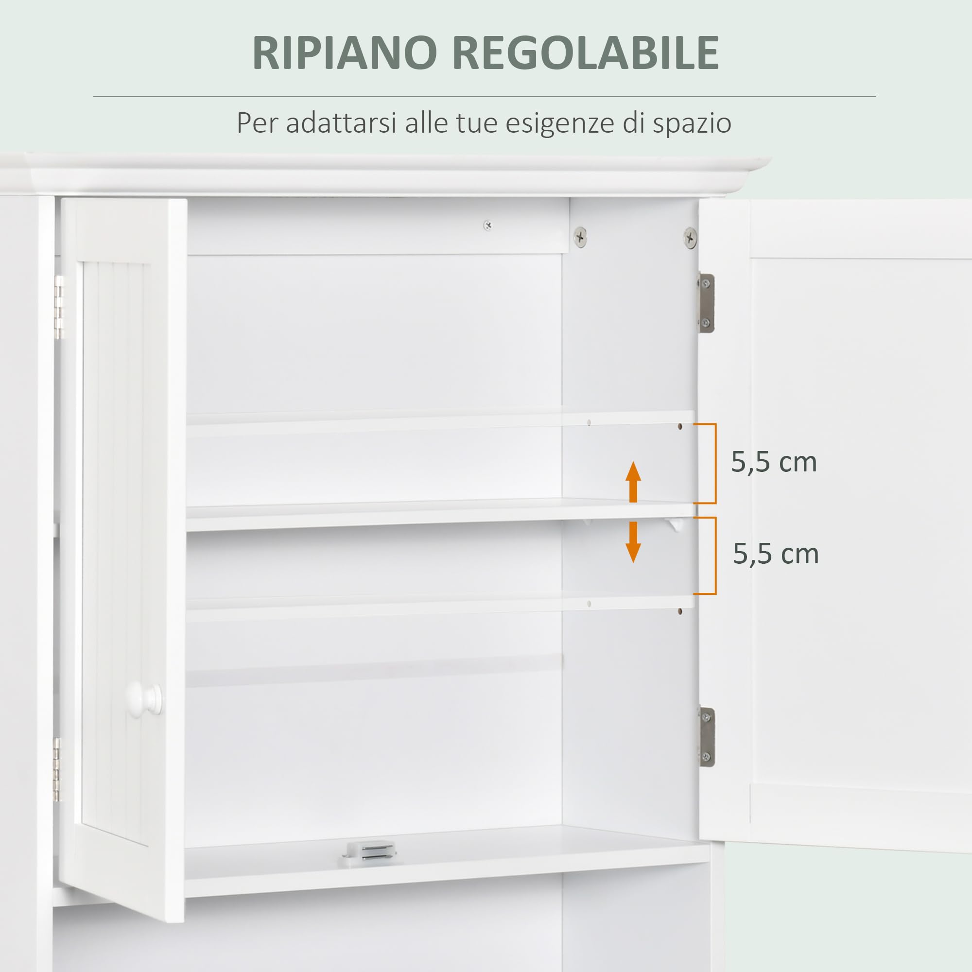 kleankin Mobile Bagno Sospeso con Armadietto a 2 Ante con Chiusura Magnetica e Ripiano Aperto, Pensile Bagno Sospeso con Ripiano Regolabile, per Cucina, Ingresso e Soggiorno, 60x20x70.5 cm, Bianco