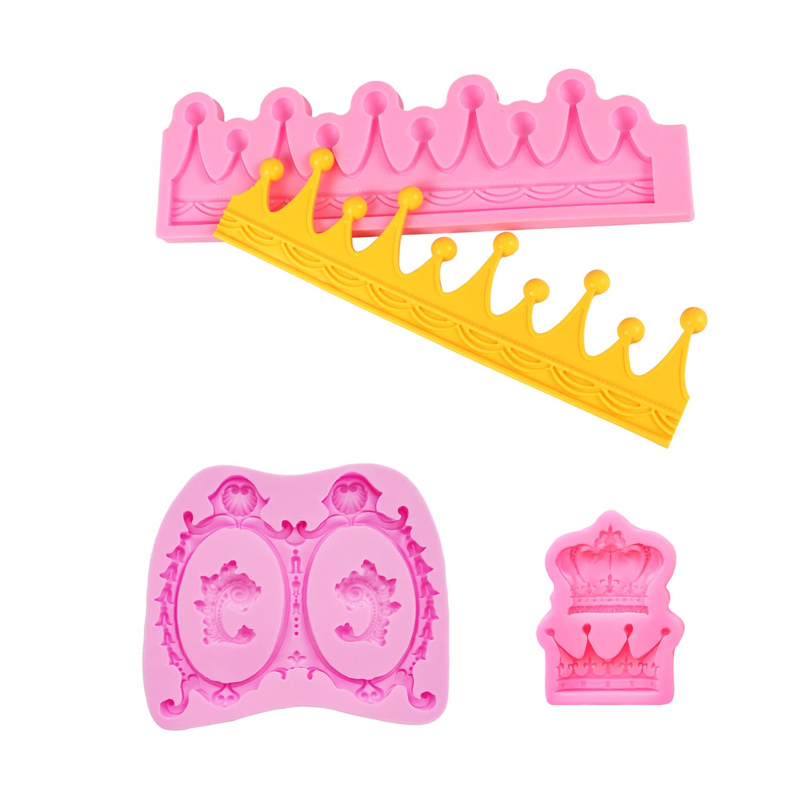 Crown Silicone Chocolate Molds, 3 Packs Prince Princess Crown with Photo Frame Fondant Molds for Baby Shower Party Wedding Birthday Crown Cake Decoration Cupcakes Toppers