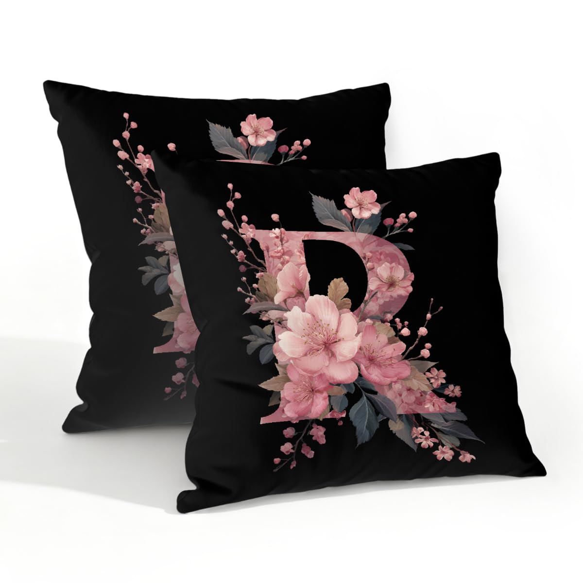 Outdoor Pillow Covers Waterproof Pillowcases 20x20in Set of 2 Botanical Floral Letter R Decorative Throw Cushion Case for Couch Sofa Garden Patio Furniture