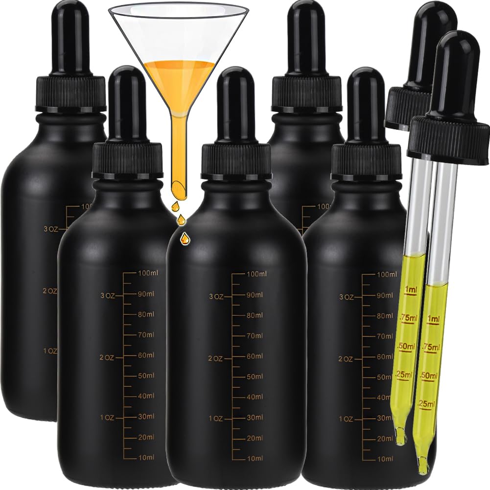 HUIZHU 5PCS 120ml Black Glass Dropper Bottles Liquid bottling Refillable Bottles Dispensing bottle with Eye Dropper Pipettes for DIY liquid and Essential Oils and Oil Mix, Blends (120ml x 5pcs, Black)