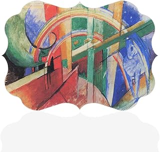 Horizontal Home Decor Wall Sign Blue Horse with Rainbow Franz Marc Painting Art Picture Frame Benelux Shape 7x5Inches