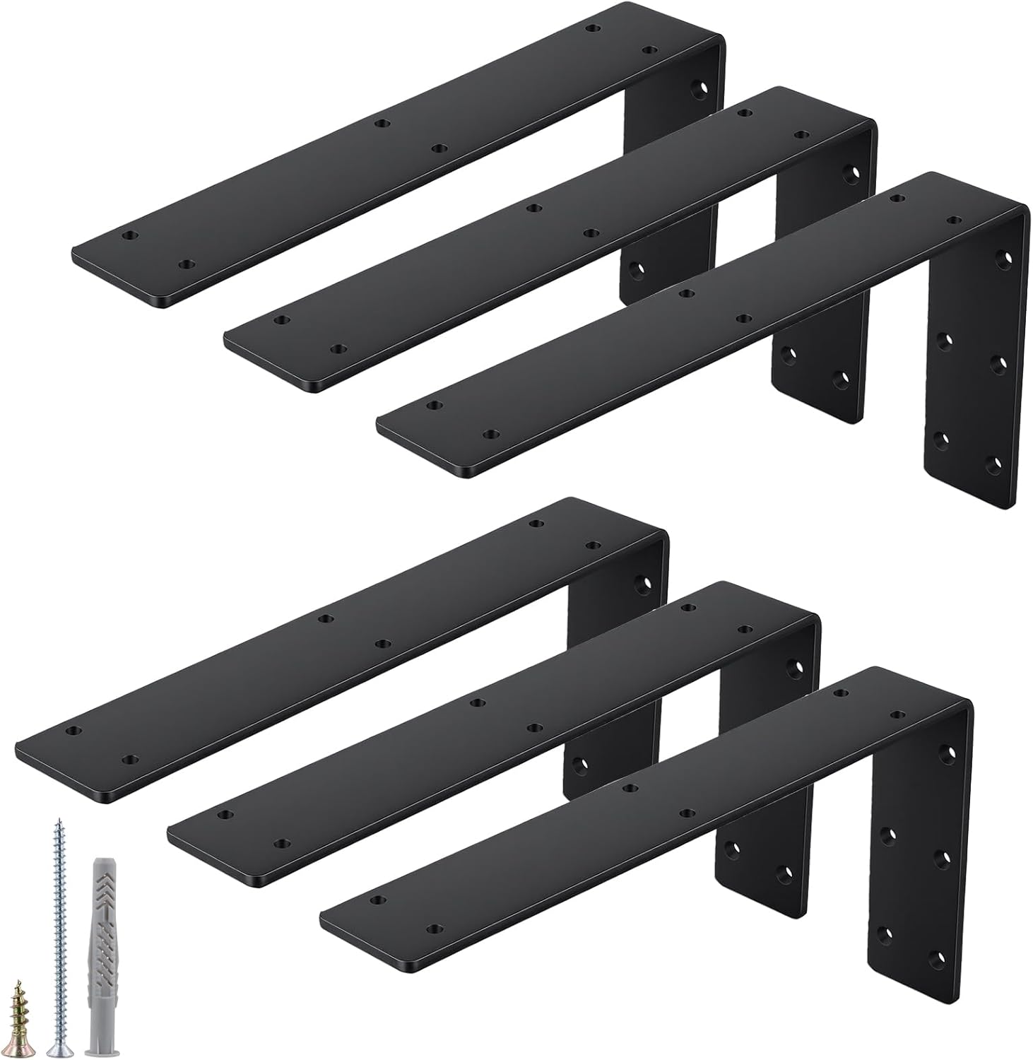 HAKZEON 6 PCS 12 Inch Countertop Support Brackets, Heavy Duty Hidden Floating Black L Shelf Brackets, Metal Shelf Brackets for Mantel Granite Countertops