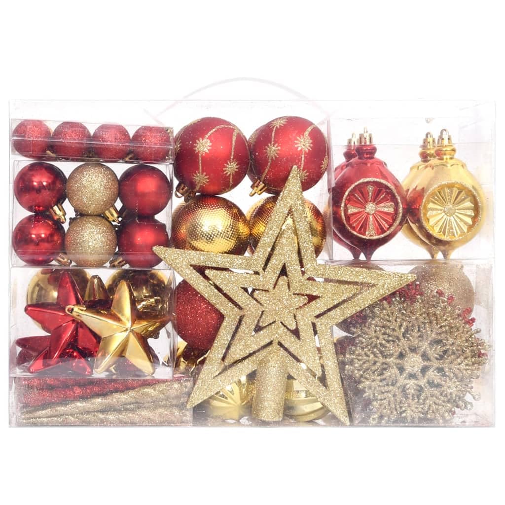 Decor - Juego de 108 bolas de Navidad doradas y rojas, decoraciones de temporada y festividades