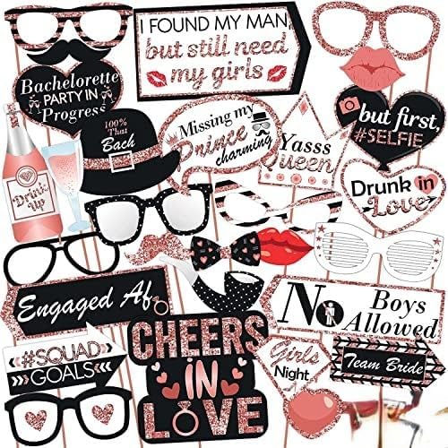 Bachelorette Photo Booth Props Black & Rose Gold, Bachelorette Party Props, Bachelorette Party Supplies by Indian Collectible
