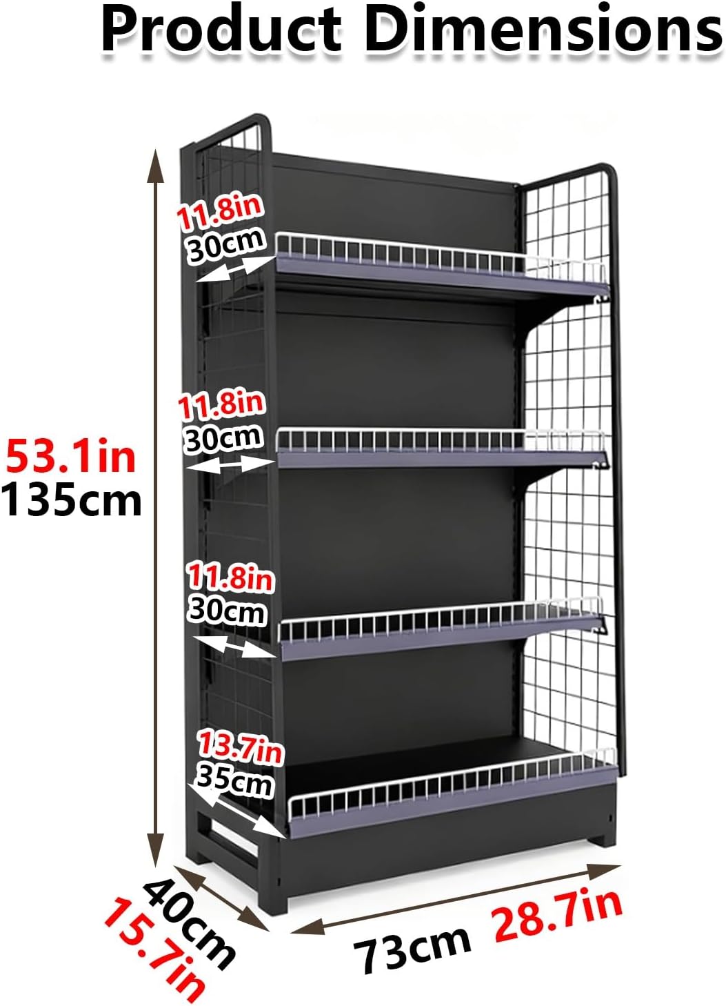 Retail Gondola Shelving Display, Modular Store Fixture Unit with Adjustable Shelves, Heavy-Duty Steel Merchandising Rack for Grocery, Liquor, Retail Shop