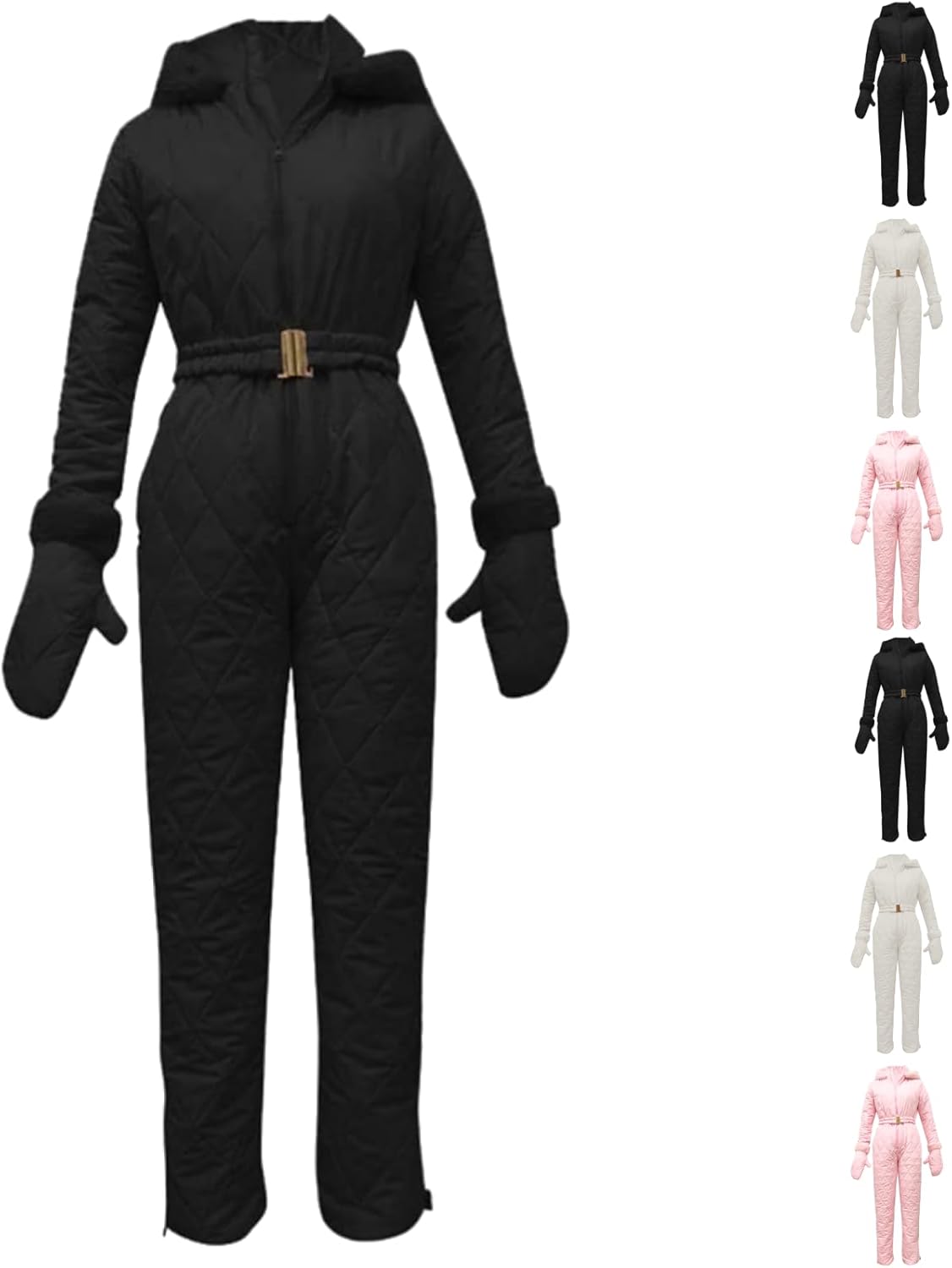 Snow Suits for Women One Piece Ski Jumpsuit Insulated Bib Waterproof Outdoor Sports Zipper Fur Collar Snowsuit