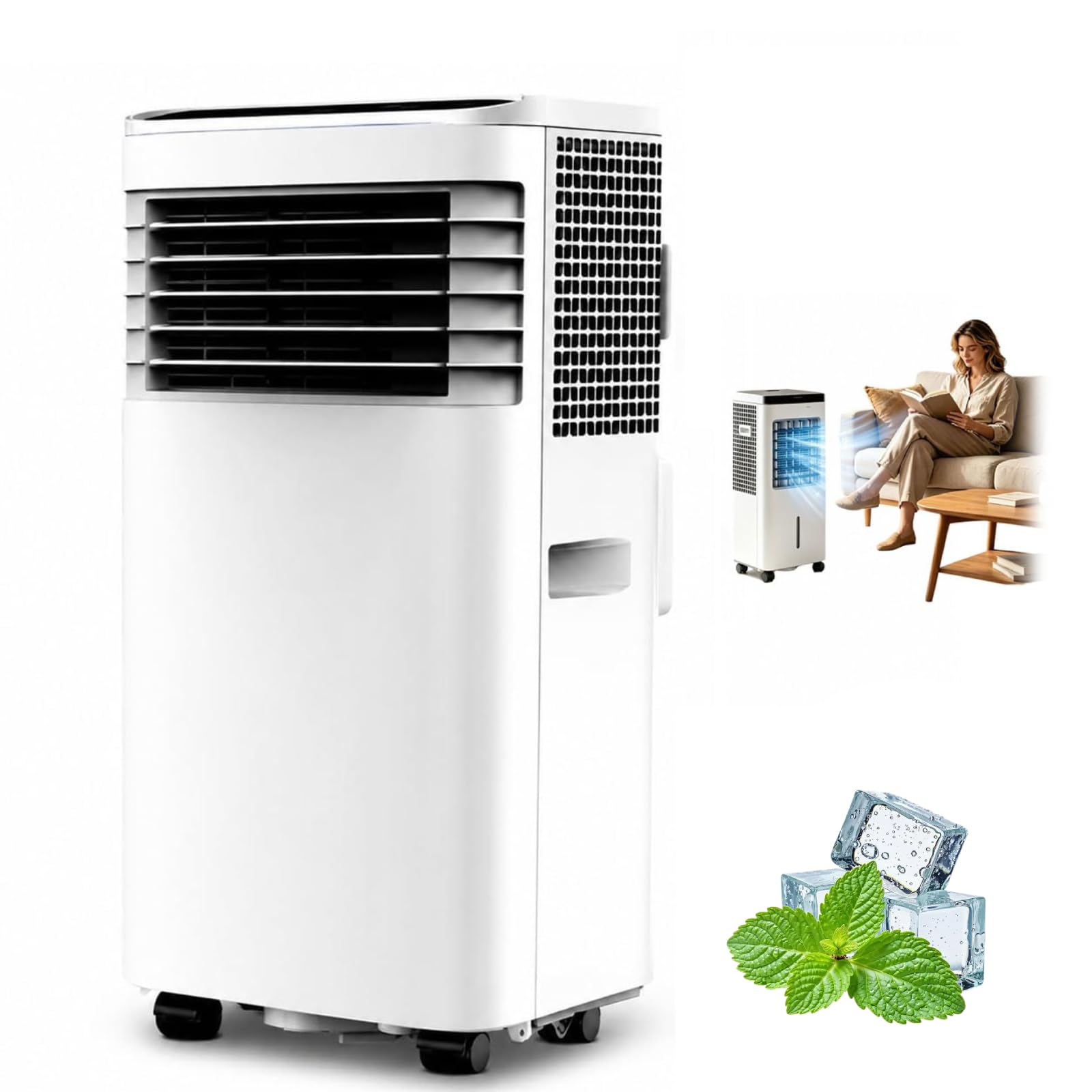 Aire Acondicionado Portátil 3 en 1, Unidad de AC con Manguera de Escape | Modos Frío, Ventilador y Deshumidificador para Dormitorios, Salas y Oficinas en Casa