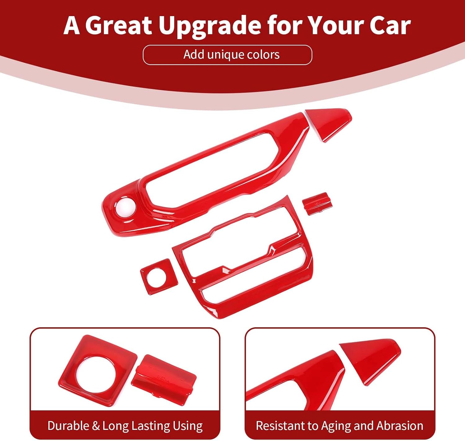 for Jeep JL Center Console Dashboard AC Control Panel Trim Cover Red for 2018-2023 Jeep Wrangler JL JLU & for Jeep Gladiator JT 2020-2023 Red Interior Accessories 5pcs