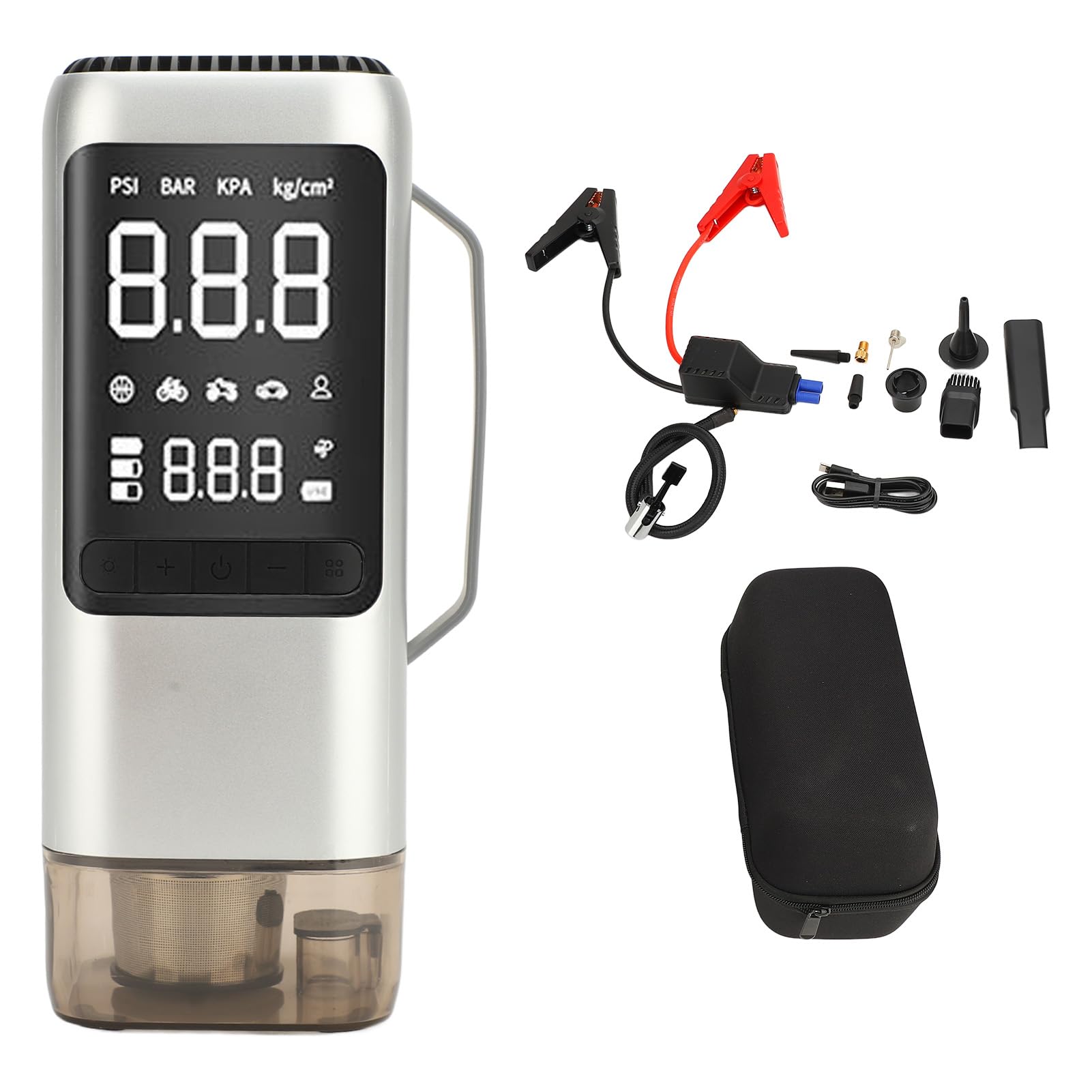 Arrancador de BateríA para Automóvil de Corriente Máxima de 2500 A con Compresor de Aire Arrancador de Emergencia Inflador Aspiradora 8000 MAh 8 Boquillas Cable de Carga USB