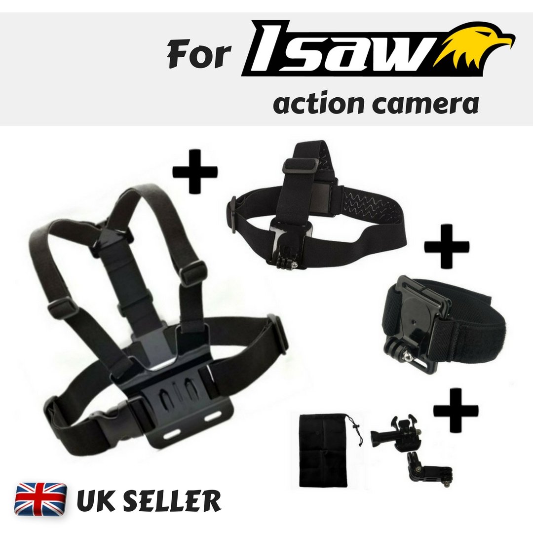DesignoSet of 3 main accessories - Chest Head Wrist Strap for Isaw Edge, Advance, Air, A3 Extreme Action Camera Generic Compatible with Isaw action cameras
