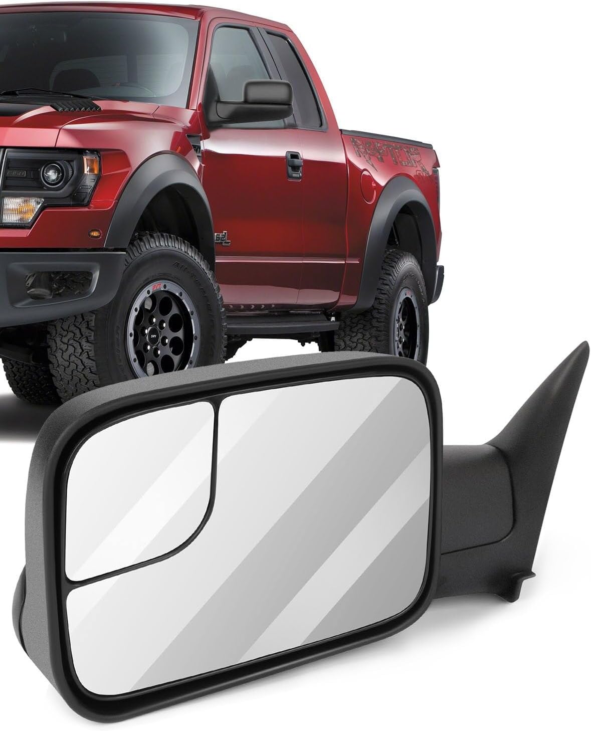 ECCPP Towing Mirror Tow Mirror With Left Side 1994-2001 For Dodge For Ram/For Ram 1500 2500 3500 Manual Adjusted No Heated No Turn Signal Light Black Pickup Truck Mirror