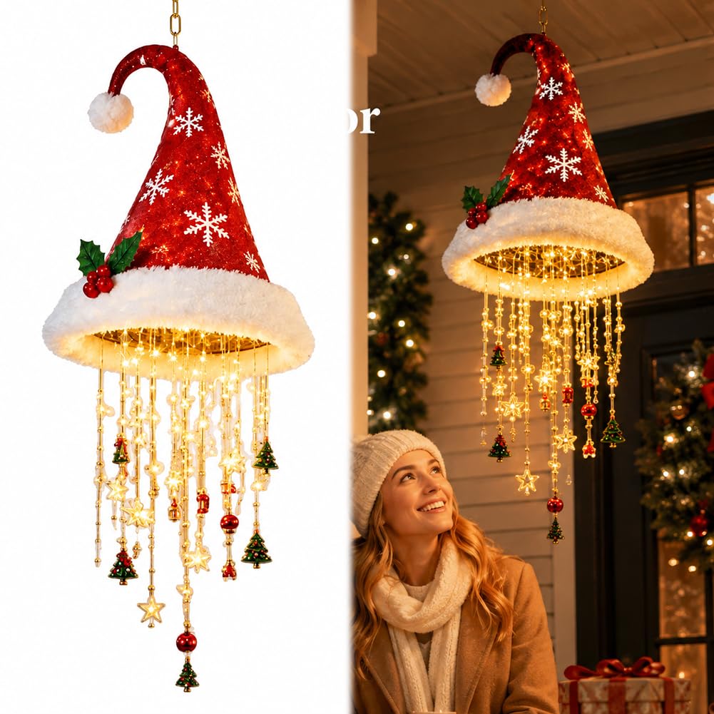 Lighted Santa Hat Hanging Chandelier, Xmas Hanging Lamp — image 1
