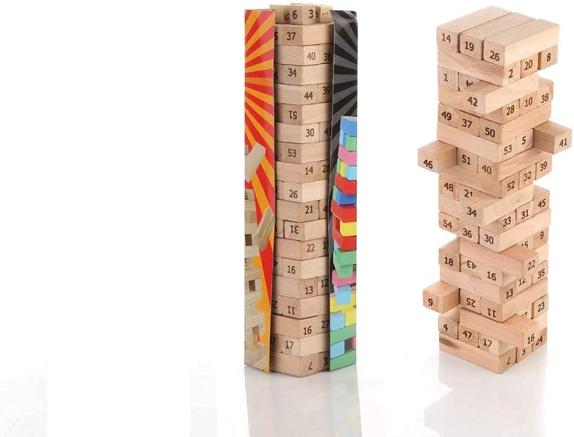 Odin ENTERPRISE Wooden Building Blocks Puzzle 54 Pcs Challenging 4pcs Dice Wooden Stacking Game Maths,Tumbling Tower 54 Pcs with 4 Dices Game for Adults and Kids (B099865YB6) Amazon Price History, Amazon Price Tracker