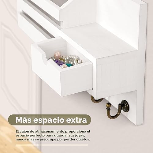 Miniatura 4 de FifthQuarter Soporte para llaves y correo para pared, organizador de correo con 6 ganchos y cajón de almacenamiento, estante de llaves de fácil